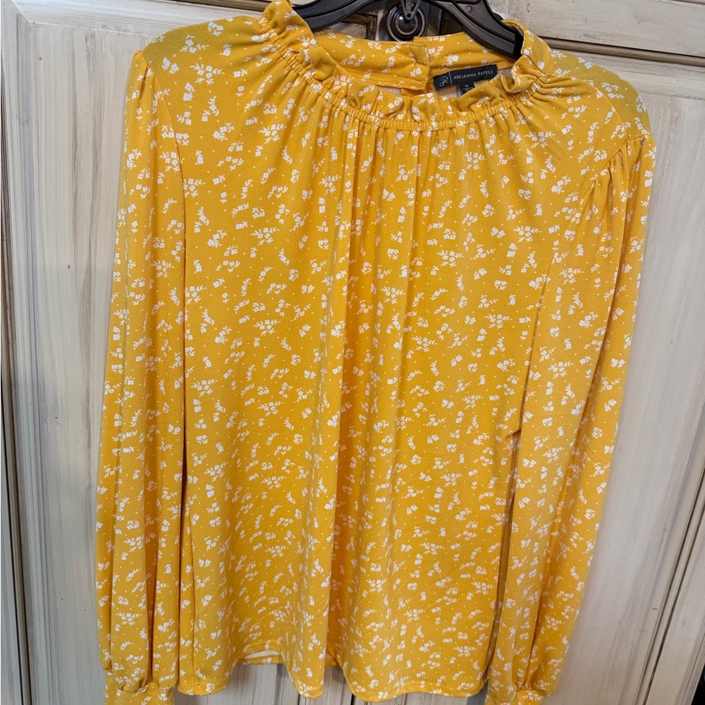 Adrianna Papell Mustard Floral Blouse